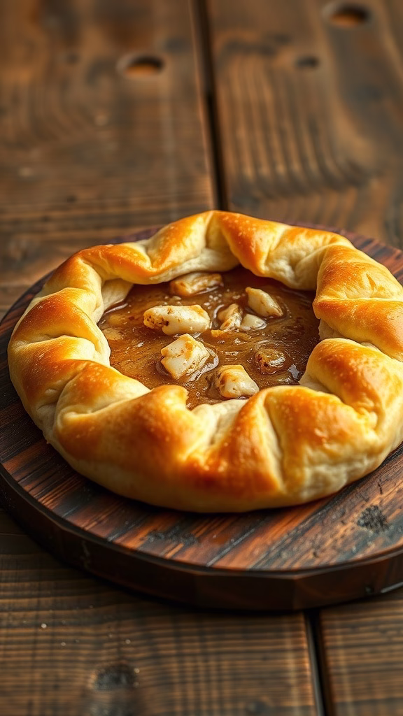 A freshly baked khachapuri with sweet filling, showcasing its golden crust and gooey center.