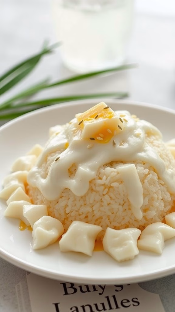 Delicious longan fruit and sticky rice dessert