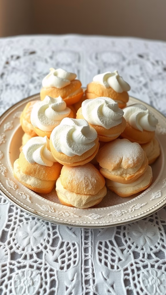 A plate of lovely cream puffs filled with sweet cream