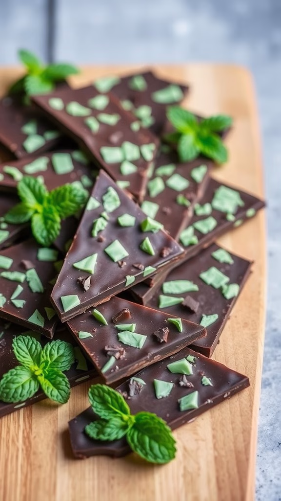 Minty chocolate bark with crushed peppermint candies