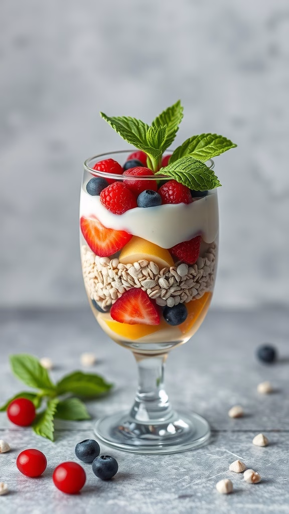 A refreshing Nungu and Basil Seed Pudding served in a glass with fresh fruits.