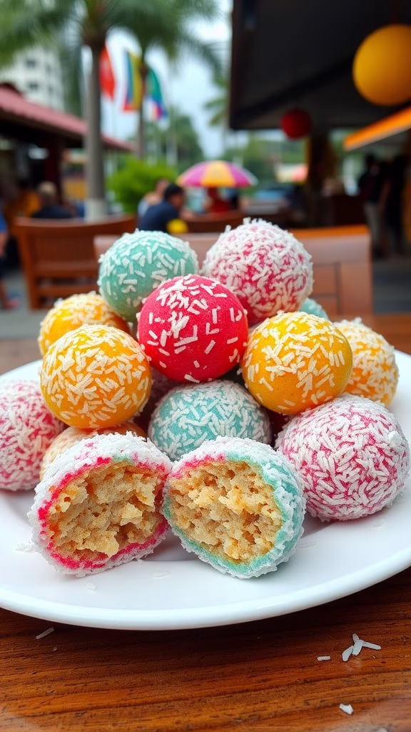 Colorful Ondeh-Ondeh glutinous rice balls coated in grated coconut