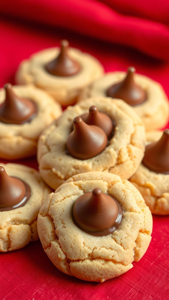 Peanut Butter Blossoms cookies topped with chocolate Kisses