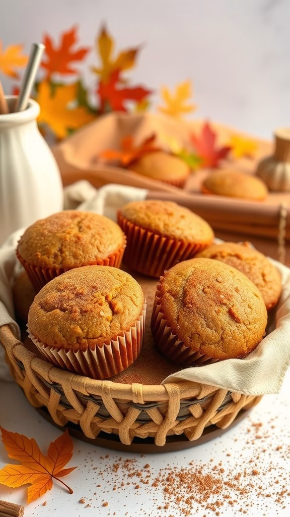 Delicious pumpkin spice protein muffins arranged in a basket