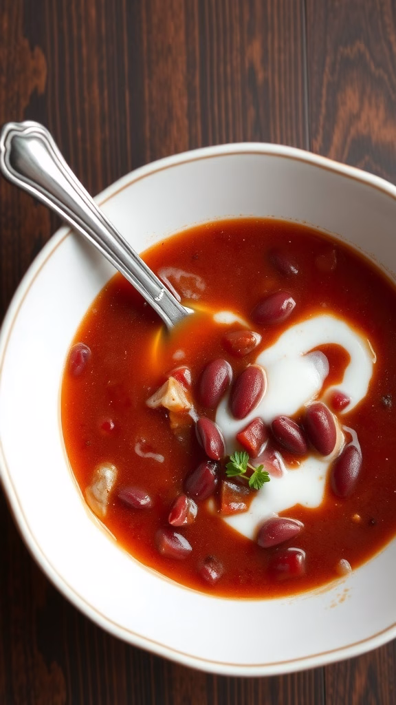 A bowl of warm red bean soup with a smooth texture and beans.