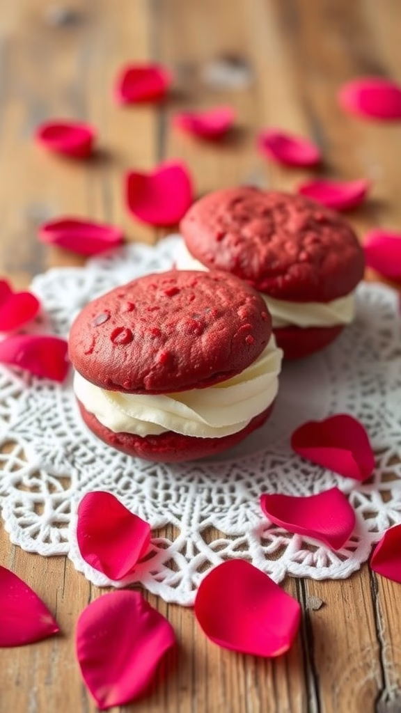 Delicious red velvet whoopie pies with cream filling