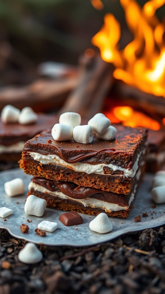 Delicious s'mores brownies with a graham cracker crust, topped with chocolate and marshmallows.