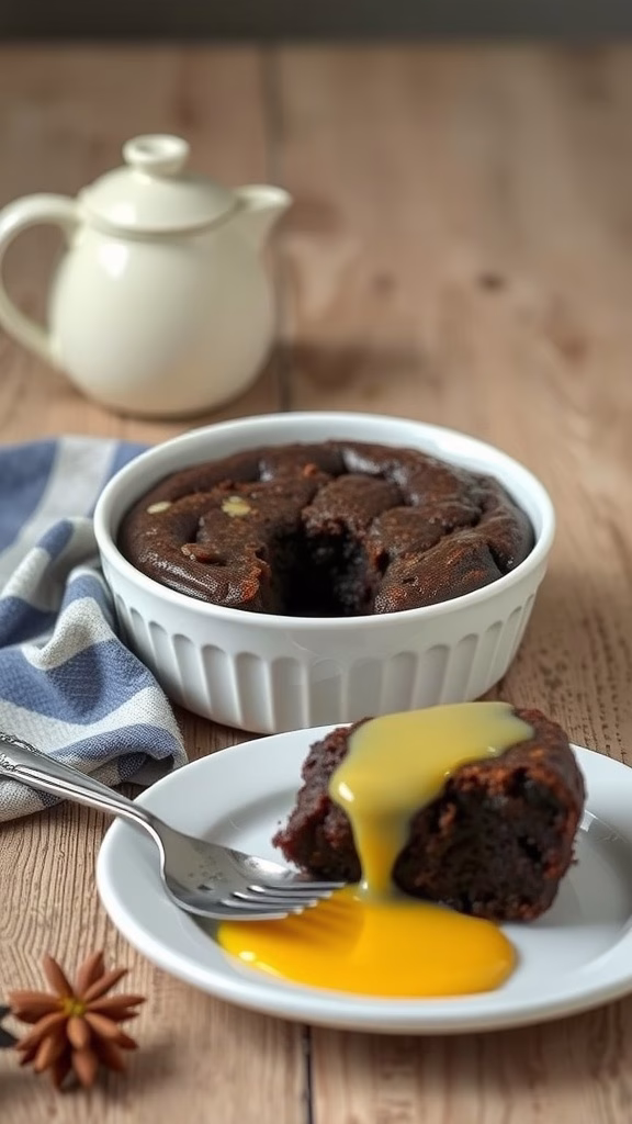 A warm serving of Spotted Dick pudding with custard.