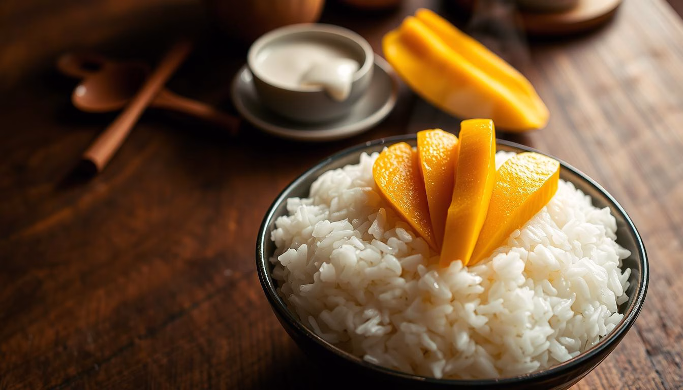 sticky rice mango dessert preparation