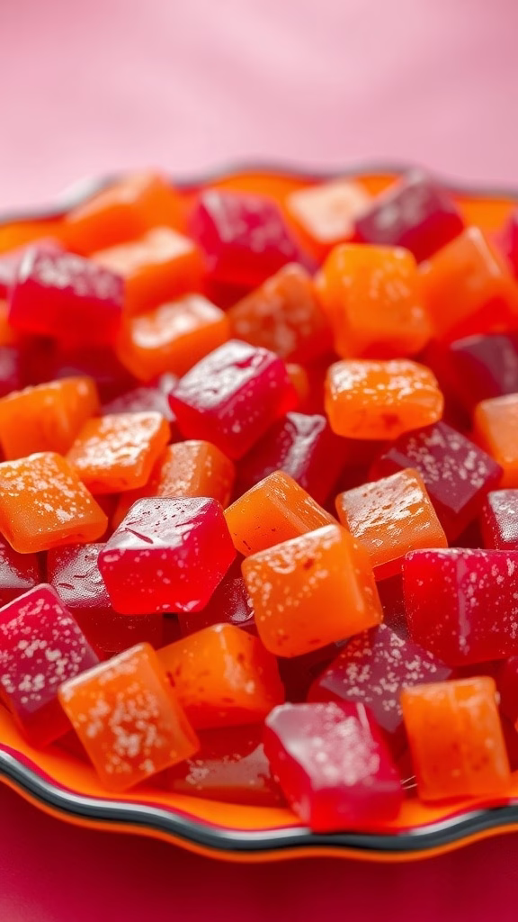 Colorful tamarindo candy pieces on a plate.