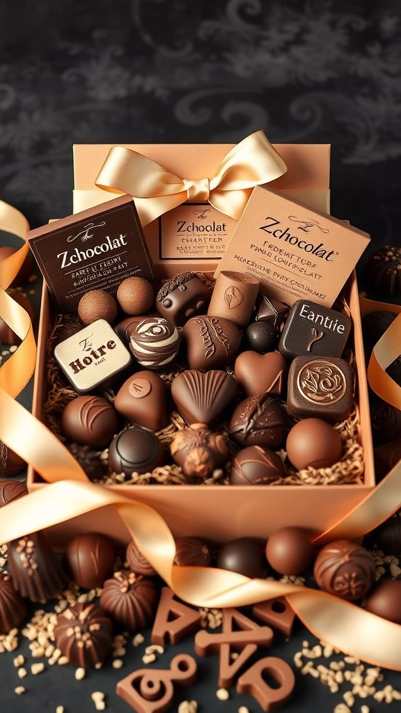 A beautifully packaged Zchocolat gift box filled with assorted chocolates and an elegant ribbon.
