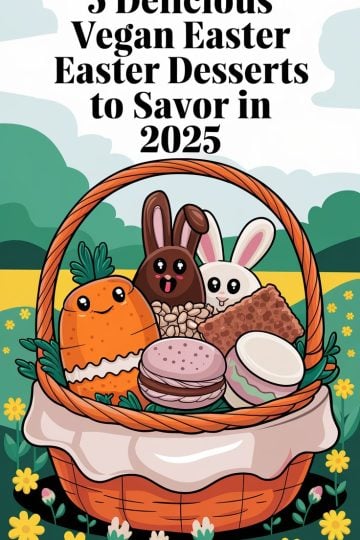 Create a pin for my blog on 5 Delicious Vegan Easter Desserts to Savor in 2025 Make the text centered