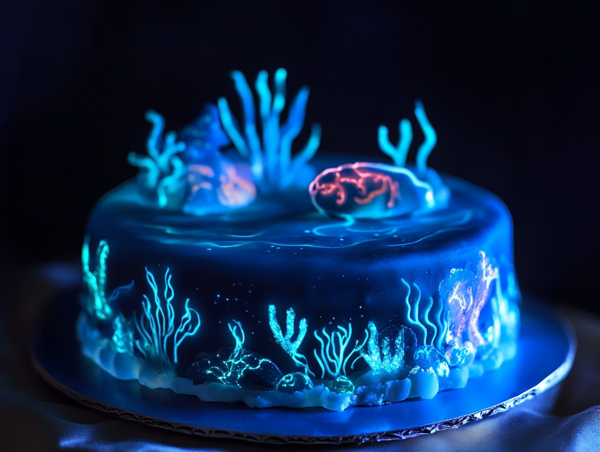 Bioluminescent-Inspired Ocean Cake