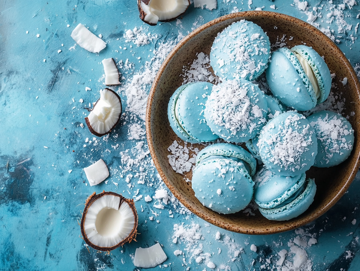 Blue Coconut Macarons
