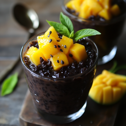 Coconut Black Rice Pudding with Mango