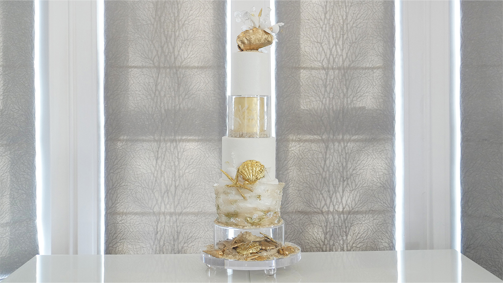 Golden Beach wedding Cake