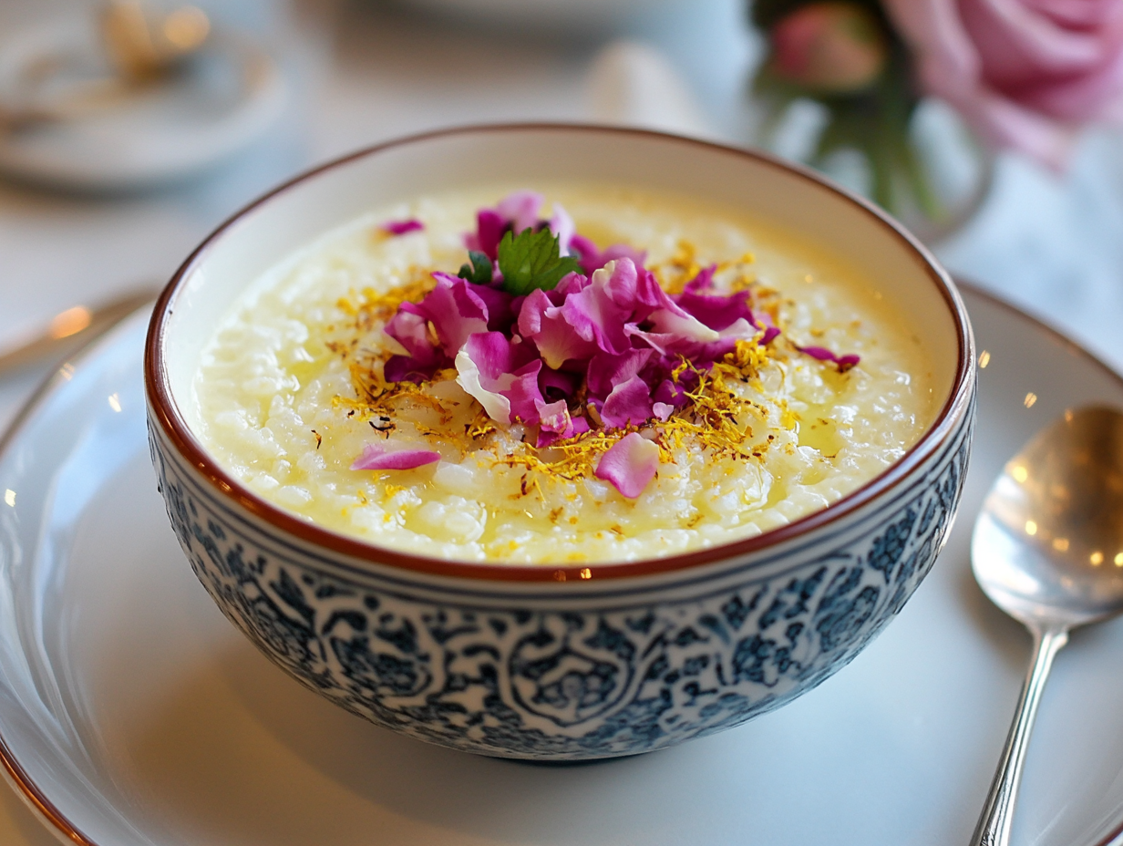 Rose Tea with Saffron Rice Pudding