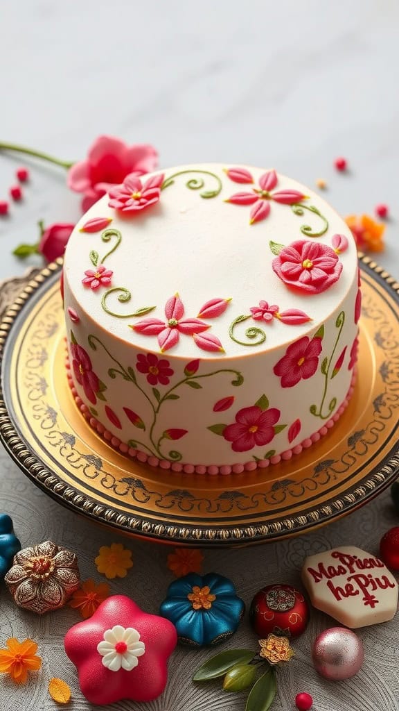 Rosewater almond cake decorated with flowers for Naw-Ruz celebration