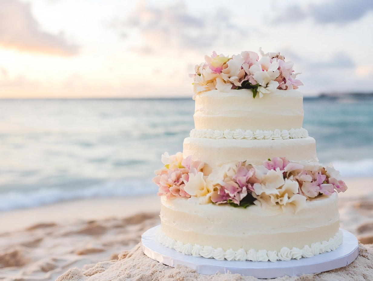 wedding cake on beach